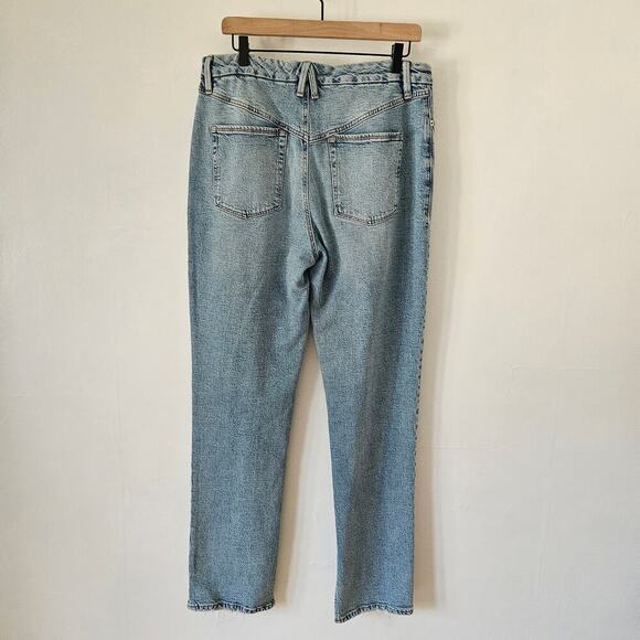 Good American Good Boy Slit Leg High Waist Straight Leg Jeans 14/32 Acid Wash - Picture 4 of 6